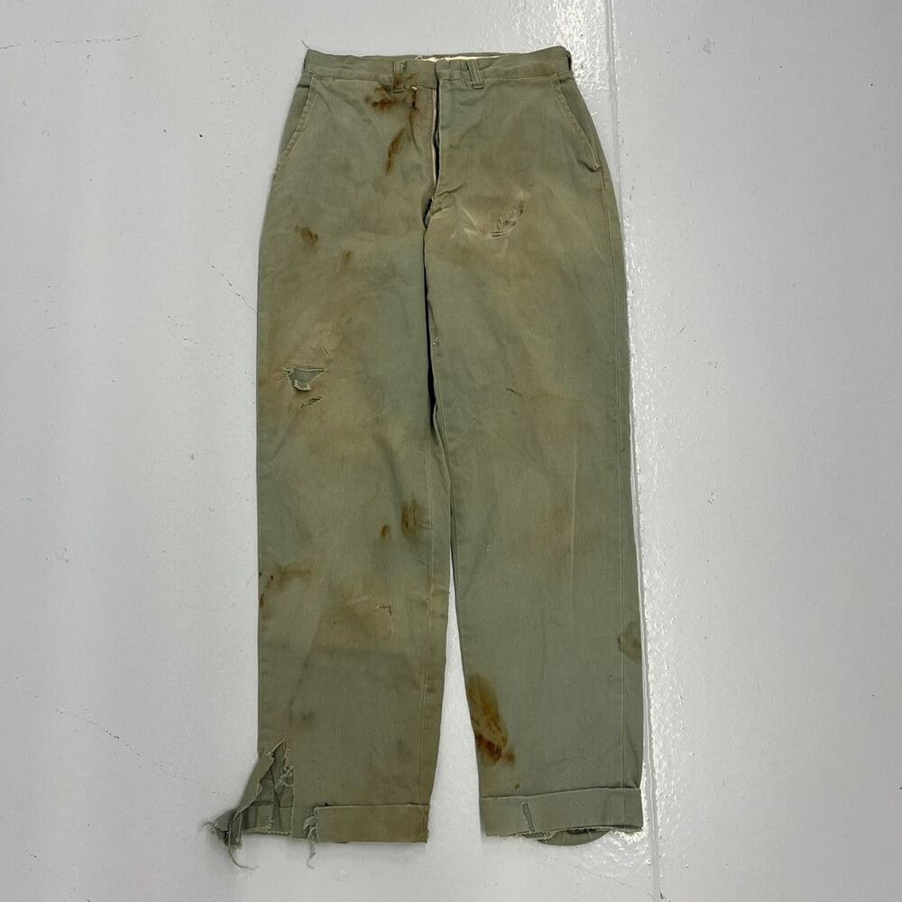Vintage 50s Green Pique Cotton Workwear Chinos 26x27